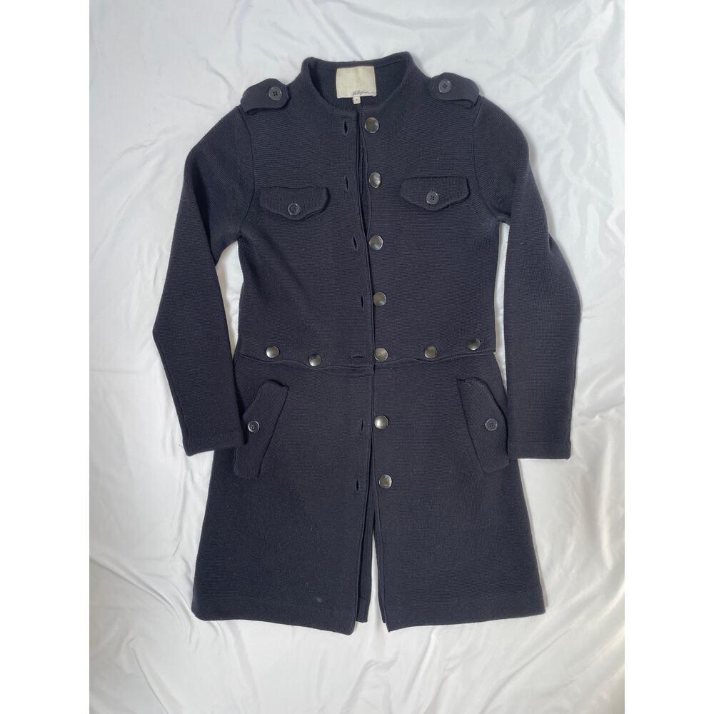 3.1 Phillip Lim Navy Merino Wool Sweater Trench Cardigan Military Coat, Small